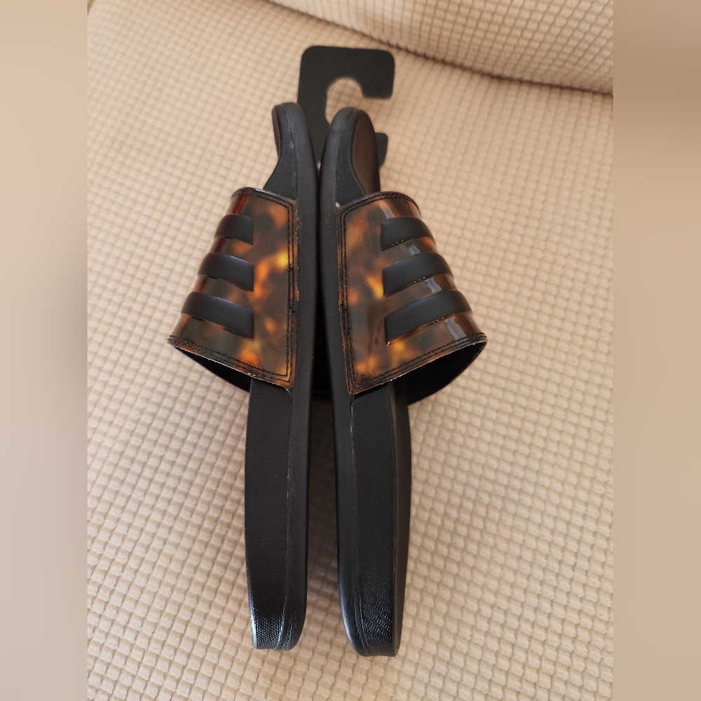 Adidas Black Slides with Tortoiseshell Straps - Picture 2 of 4
